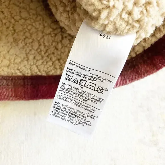 NWT Old Navy Baby 3-6 Mos Flannel Jacket Plaid Sherpa Lined Pockets Dark Red - Picture 7 of 7